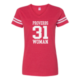 Proverbs 31 Women's Football V-Neck Fine Jersey Tee