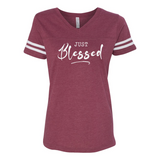Just Blessed Women's Football V-Neck Fine Jersey  T-Shirt