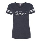 Just Blessed Women's Football V-Neck Fine Jersey  T-Shirt
